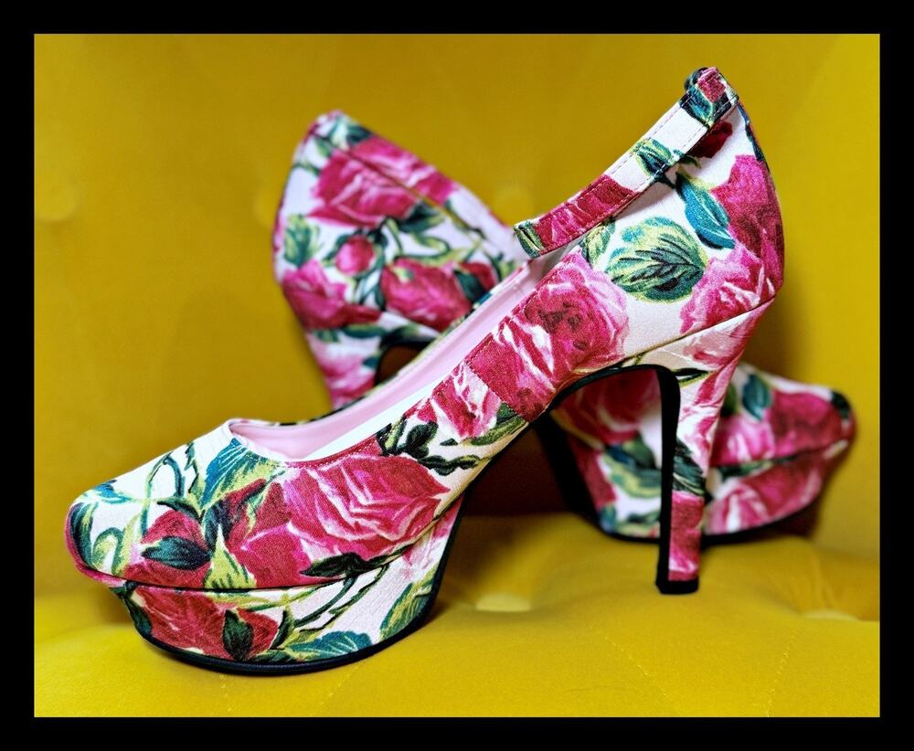 Jesus Diamante Rococo Lady Pumps Heels Baroque Red Rose Pink Size L Gyaru Japan